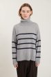 Basic Apparel - Lise Striped T-neck - 718 Light Grey Mel.   Sky Captain For Discount