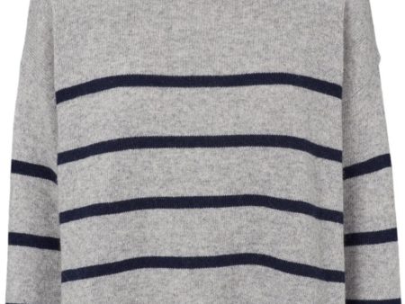 Basic Apparel - Lise Striped T-neck - 718 Light Grey Mel.   Sky Captain For Discount