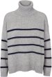 Basic Apparel - Lise Striped T-neck - 718 Light Grey Mel.   Sky Captain For Discount